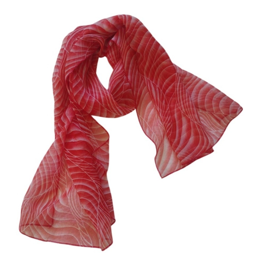 Chiffon Scarve‎ Women Red White Swirl Geometric Abstract Casual Office 57X20